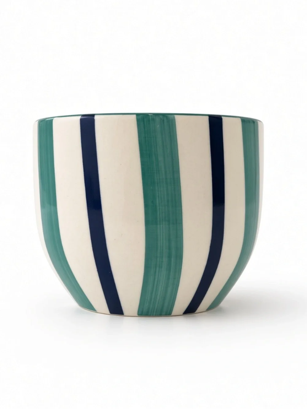Luna & Sage Hand Painted Striped Ceramic Mug Teal Navy NWT